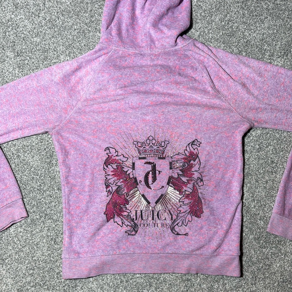 Juicy Couture y2k velour hoodie zip up pink purple sweatshirt embelished small